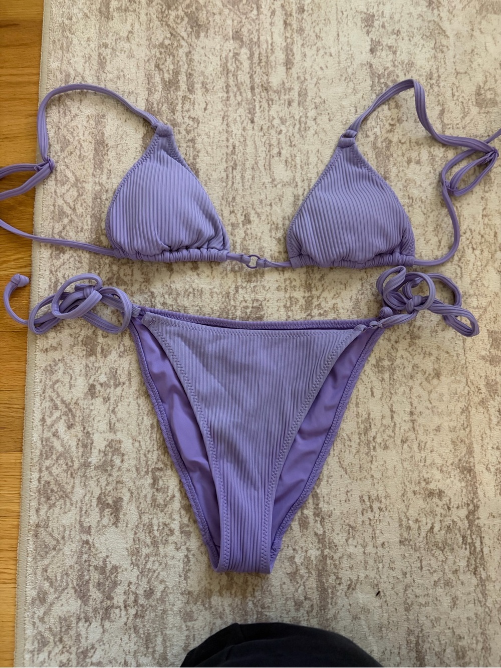 Lilac Ribbed Triangle String Bikini Set